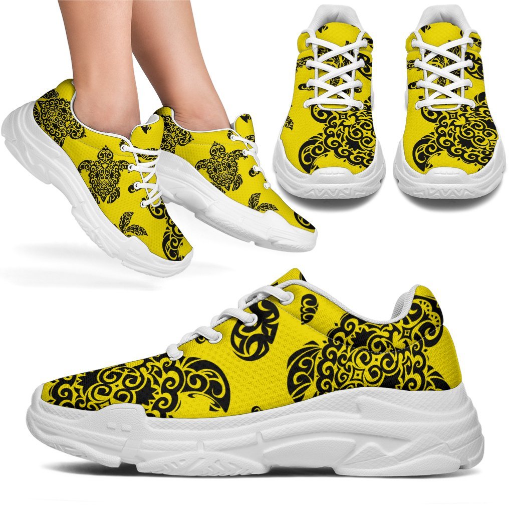 Polynesian Turtle Palm And Sea Pebbles Yellow Chunky Sneakers - Polynesian Pride