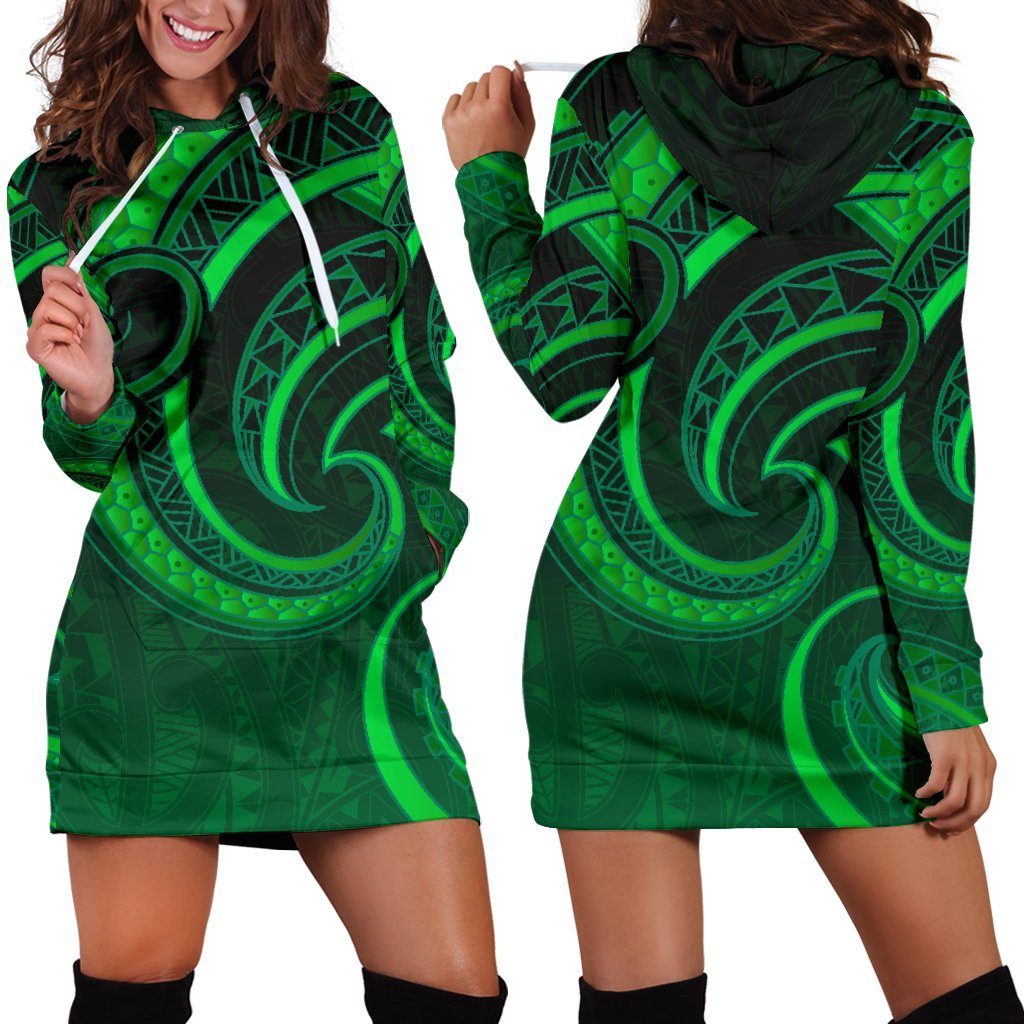 New Zealand Maori Mangopare Women Hoodie Dress Polynesian - Green Green - Polynesian Pride