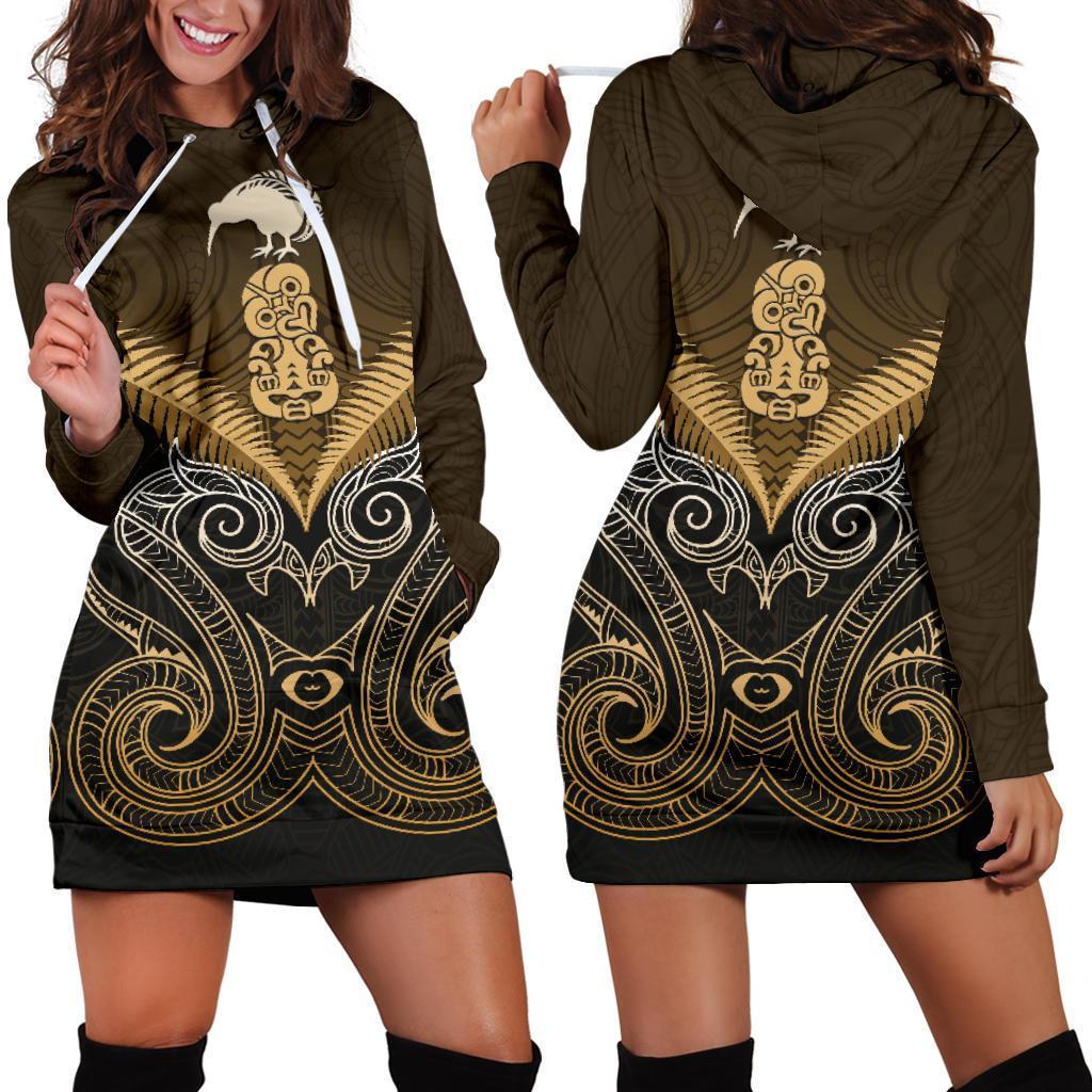 Maori Manaia New Zealand Hoodie Dress Gold Gold - Polynesian Pride