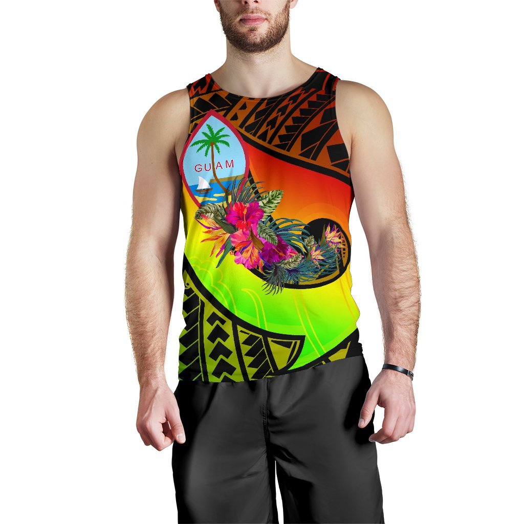 Guam Men's Tank Top - Polynesian Hook And Hibiscus (Reggae) - Polynesian Pride