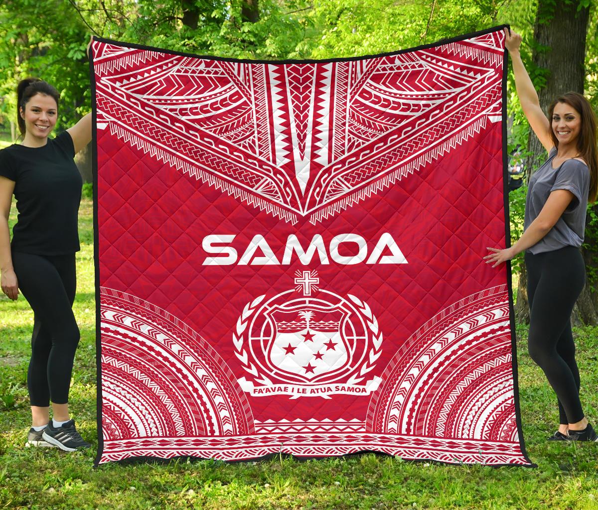 Samoa Premium Quilt - Samoa Coat Of Arms Polynesian Chief Red Version Red - Polynesian Pride