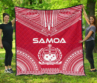 Samoa Premium Quilt - Samoa Coat Of Arms Polynesian Chief Red Version Red - Polynesian Pride