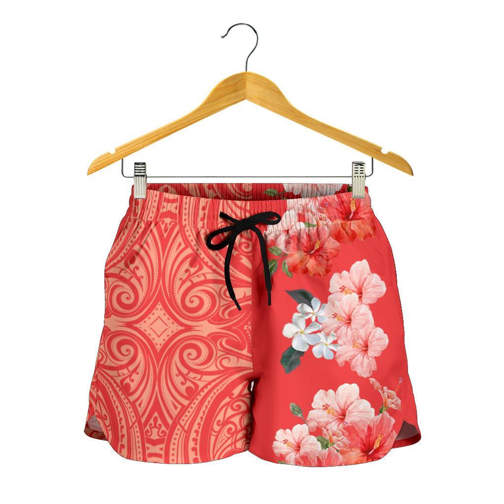 Hawaii Hibiscus Flower Polynesian Women's Shorts - Curtis Style - Orange - Polynesian Pride