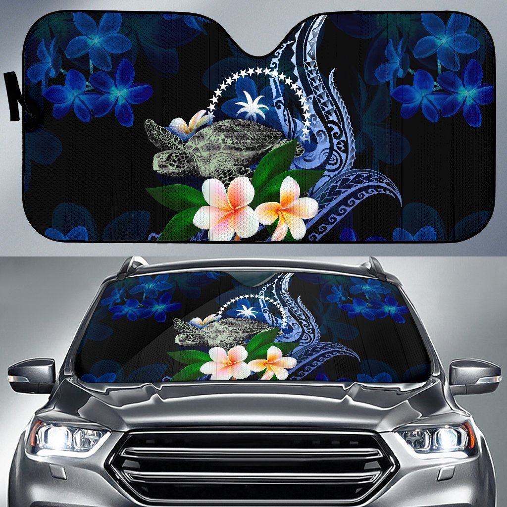 Chuuk Micronesian Sun Shades - Turtle With Plumeria Flowers One Style Universal Fit Blue - Polynesian Pride