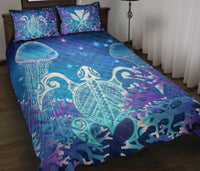 Hawaii Turtle Jellyfish Coral Galaxy Quilt Bed Set - Polynesian Pride
