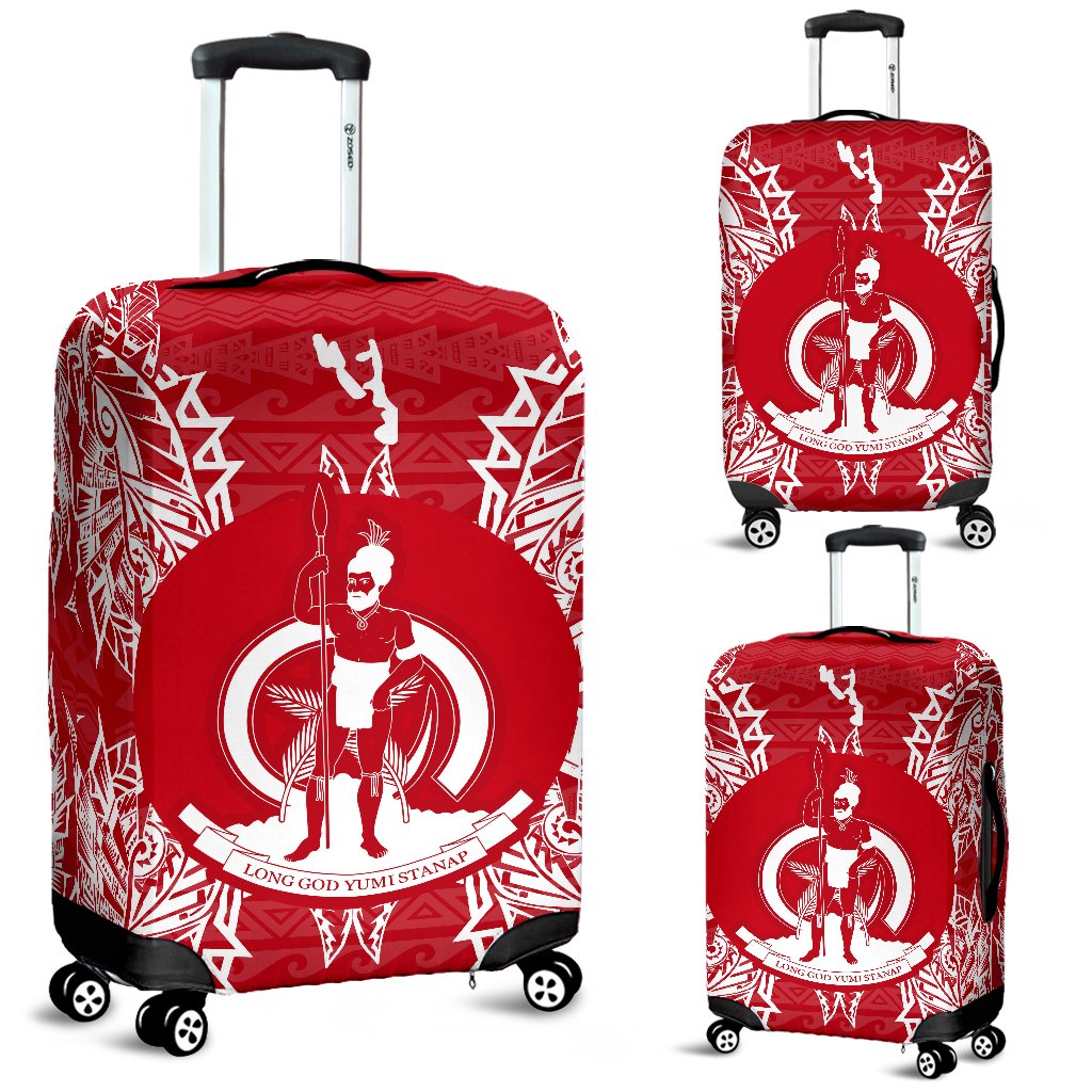 Vanuatu Polynesian Luggage Covers Map Red White Red - Polynesian Pride