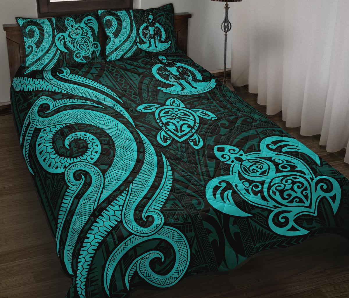 Vanuatu Quilt Bed Set - Turquoise Tentacle Turtle Turquoise - Polynesian Pride