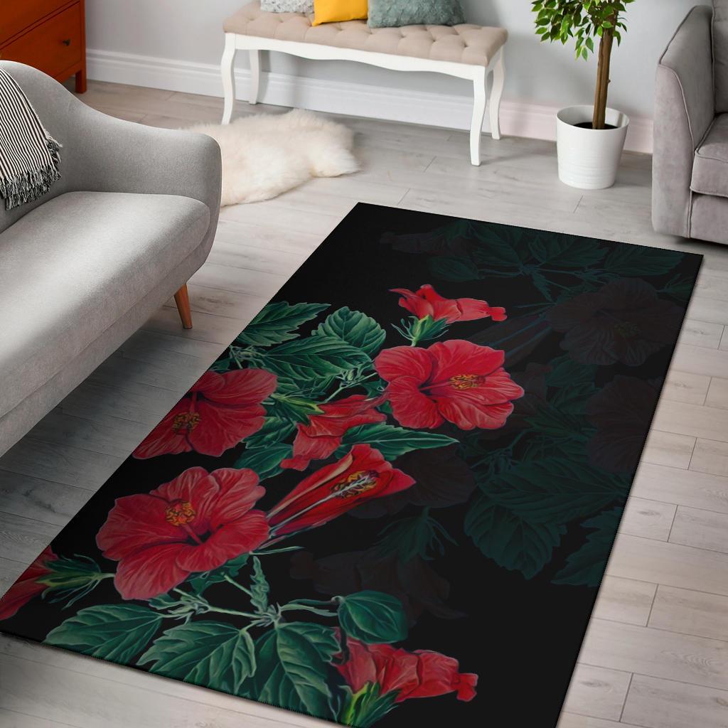 Hibiscus Red Flower Area Rug AH Red - Polynesian Pride