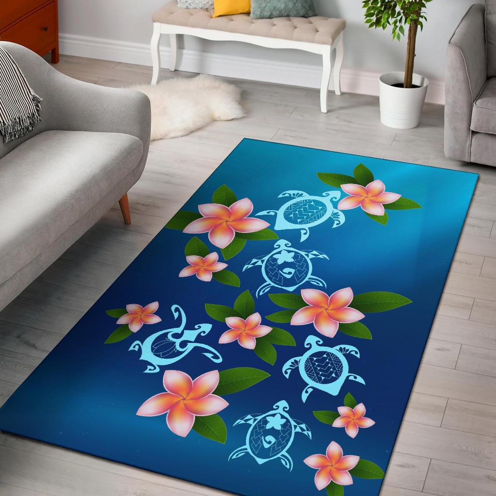Turtle Polynesian Plumeria Area Rug AH Black - Polynesian Pride