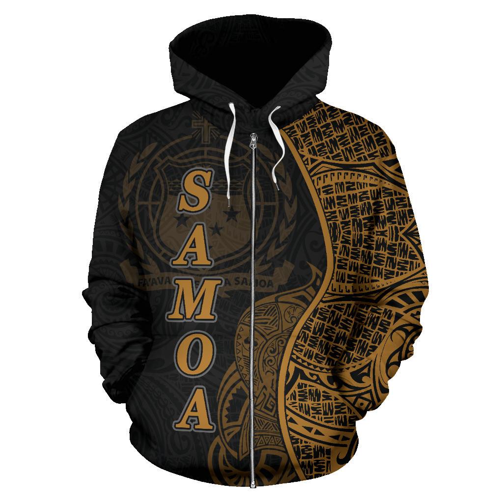 Samoa Polynesian Zip up Hoodie Coconut Tree Gold - Polynesian Pride