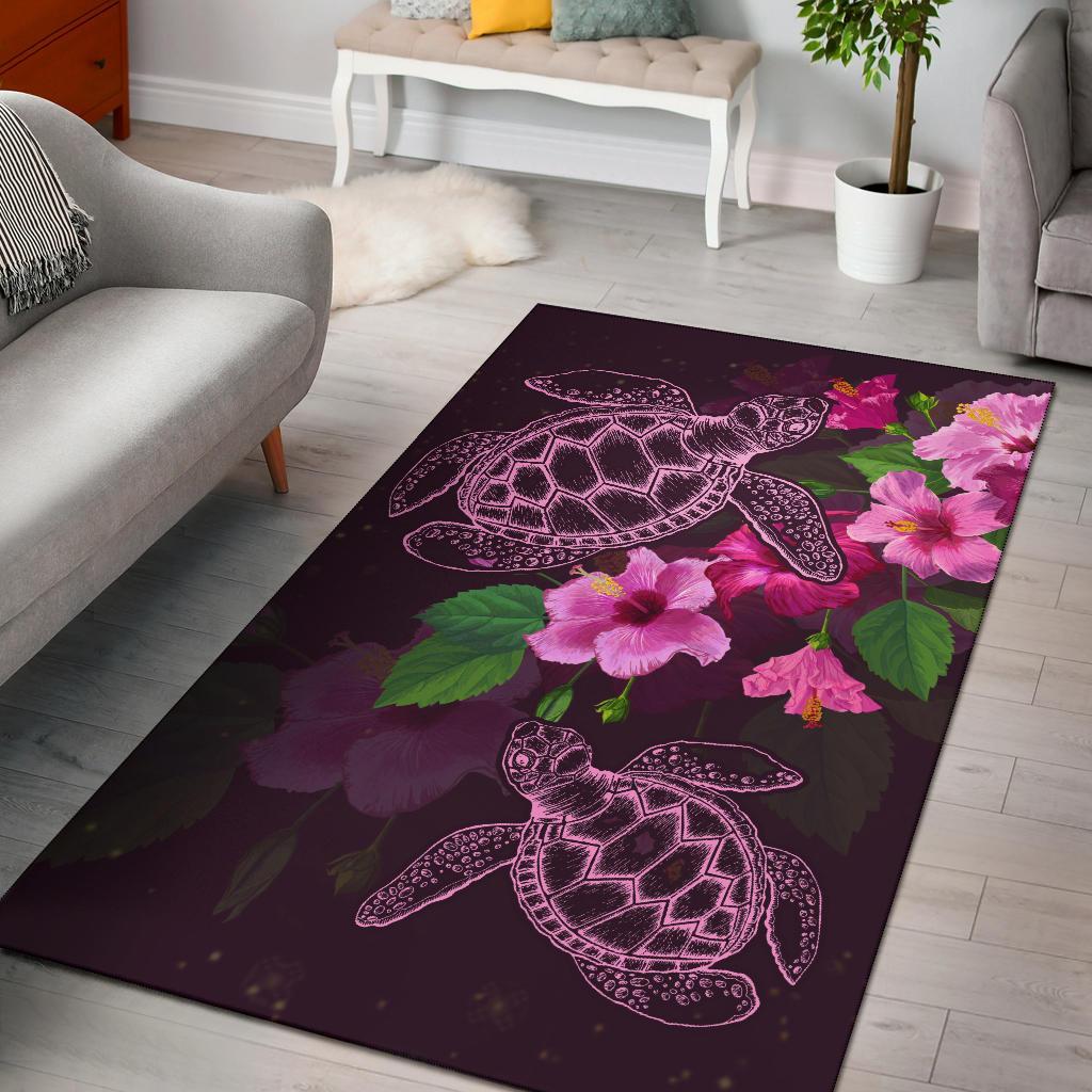 Hawaii Turtle Hibiscus Pink Simple Rug Pink - Polynesian Pride