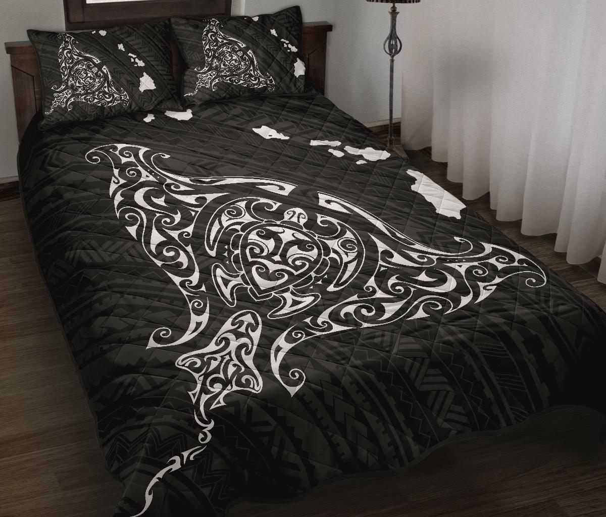 Rays Hawaii Map Polynesian Quilt Bed Set - White - Polynesian Pride