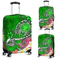 Hawaii Luggage Covers - Turtle Plumeria Polynesian Tattoo Green Color - Polynesian Pride