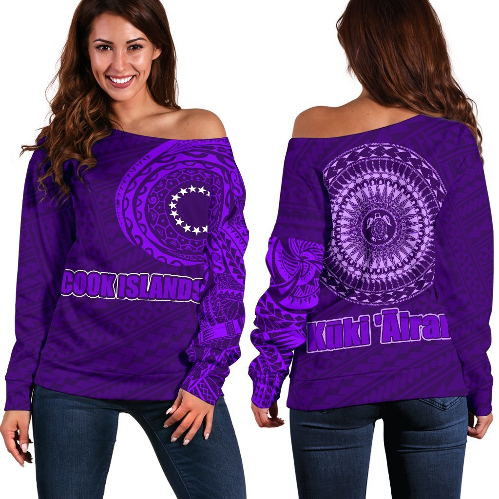 Cook Islands Tattoo Style Off Shoulder Sweater Purple Red - Polynesian Pride