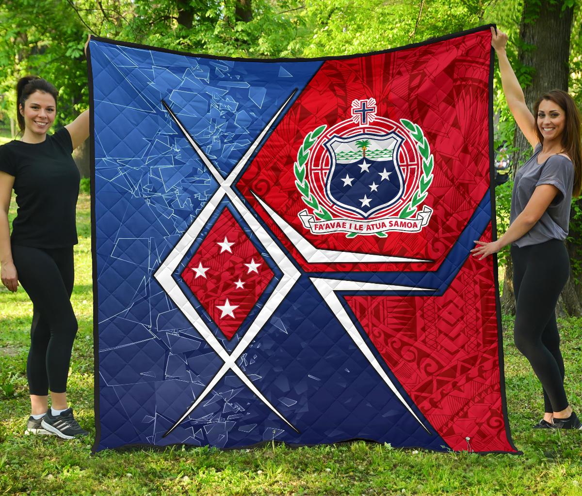Samoa Premium Quilt - Samoa Flag with Polynesian Patterns - Polynesian Pride