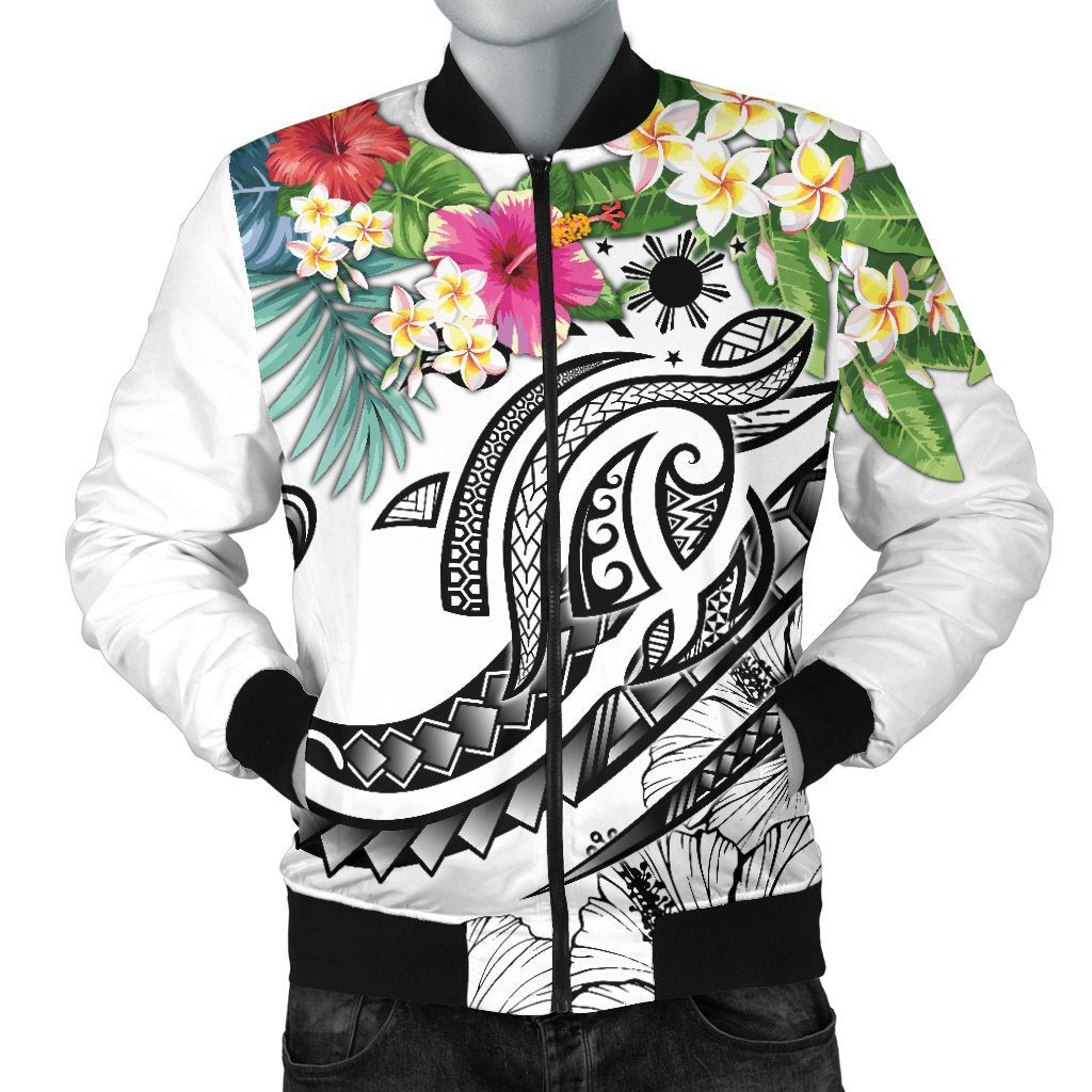 The Philippines Men's Bomber Jacket - Summer Plumeria (White) White - Polynesian Pride