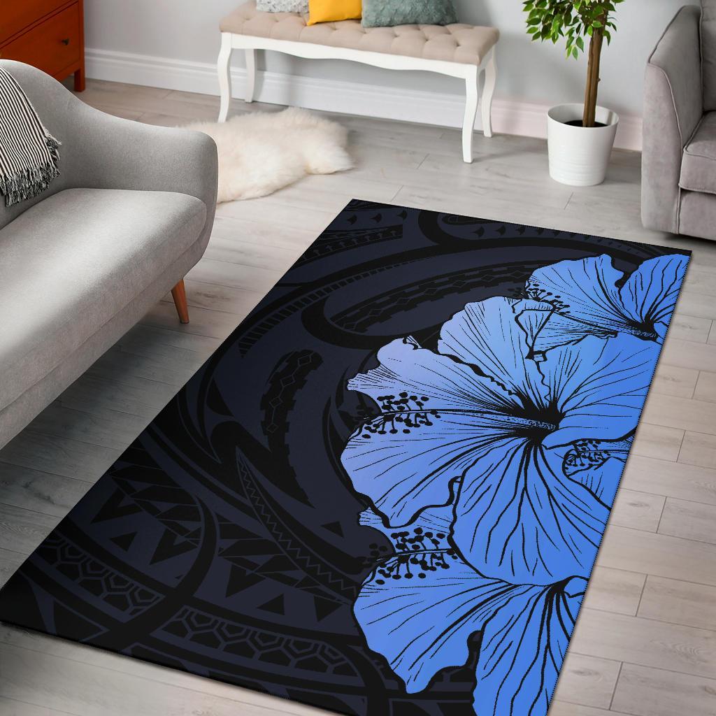 Royal Hibiscus Polynesian Tribal Area Rug Blue AH Blue - Polynesian Pride