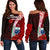 Samoa Polynesian Women's Off Shoulder Sweater - Coat Of Arm With Hibiscus Red - Polynesian Pride