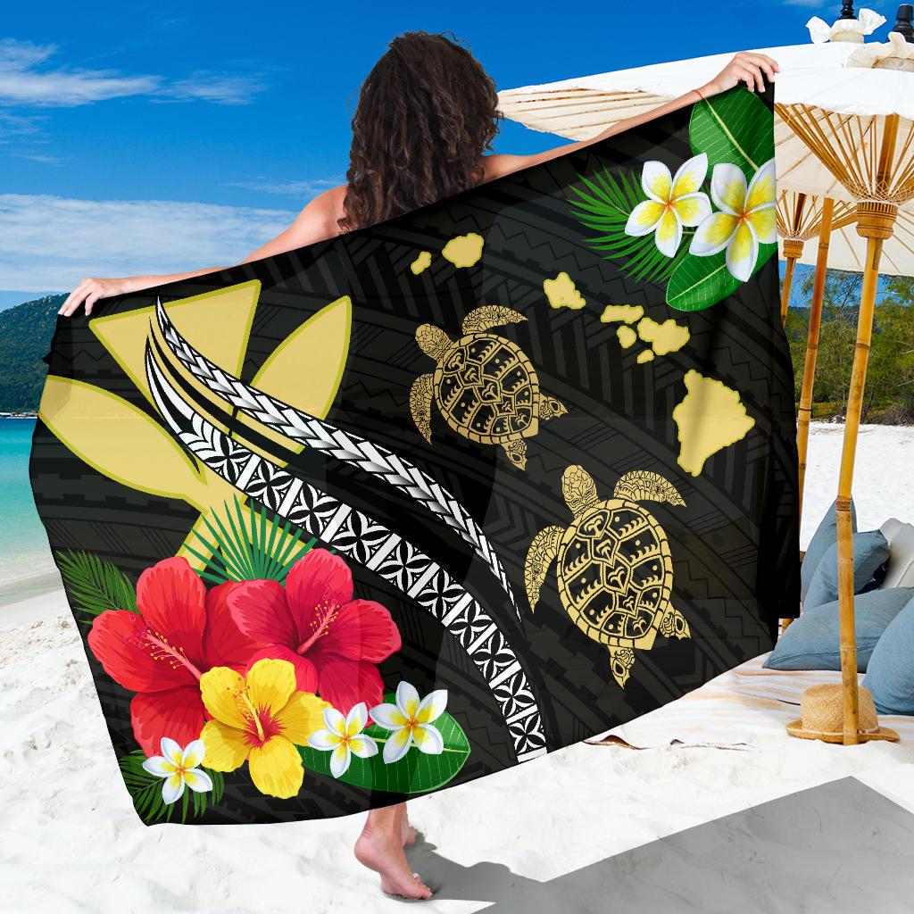 Hawaii Map Turtle Hibiscus Plumeria Polynesian - Sarong AH - Polynesian Pride
