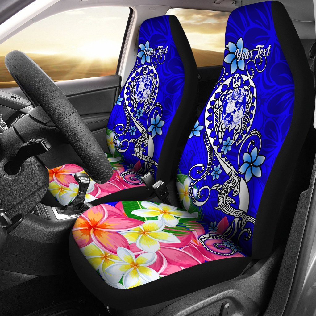 Tonga Custom Personalised Car Seat Covers - Turtle Plumeria (Blue) Universal Fit Blue - Polynesian Pride