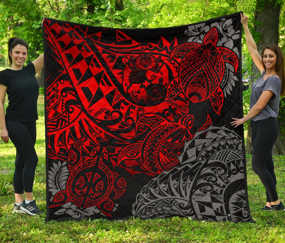 Tonga Polynesian Premium Quilt - Red Turtle Flowing - Polynesian Pride