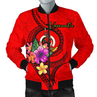Vanuatu Polynesian Men's Bomber Jacket - Floral With Seal Red Red - Polynesian Pride