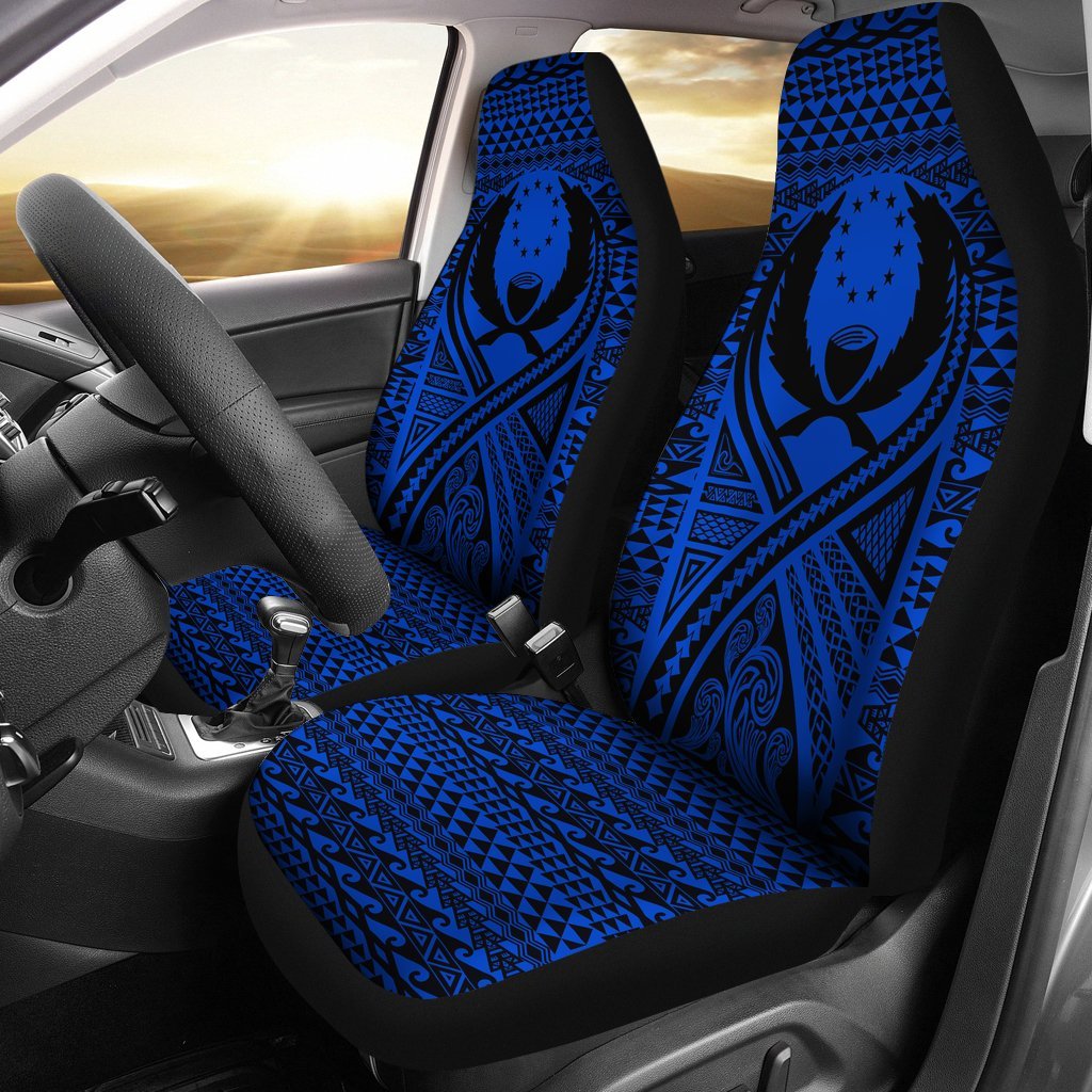 Pohnpei Car Seat Cover - Pohnpei Flag Polynesian Tattoo Blue Universal Fit Blue - Polynesian Pride