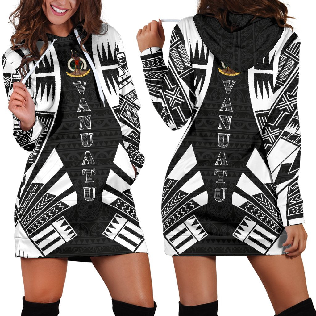 Vanuatu Hoodie Dress - Polynesian Tattoo Black Black - Polynesian Pride