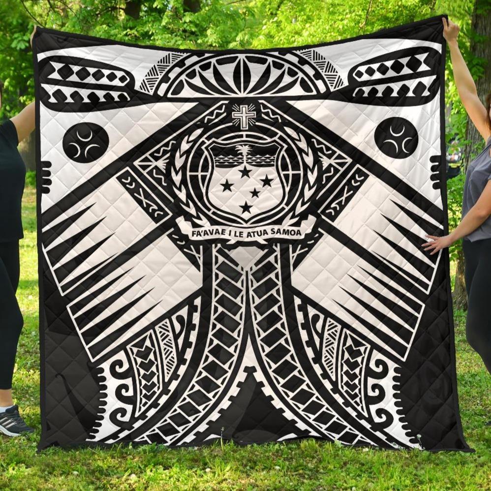 Samoa Polynesian Premium Quilt - Samoa White Seal with Polynesian Tattoo - Polynesian Pride