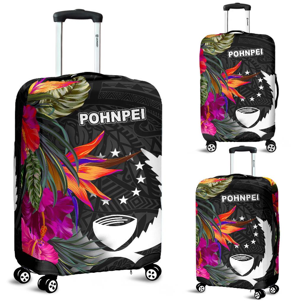 Pohnpei Luggage Covers - Polynesian Hibiscus Pattern Black - Polynesian Pride