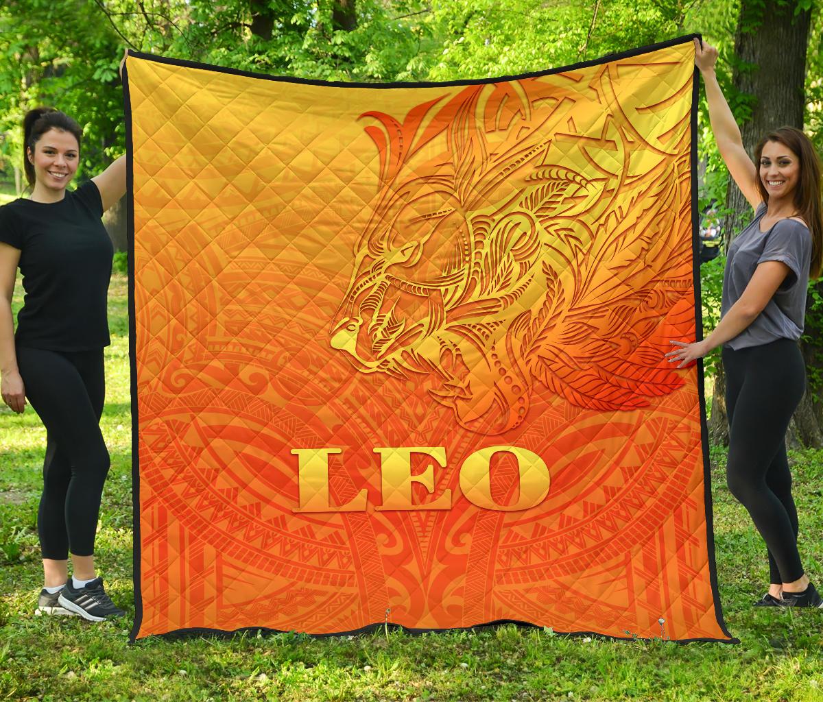 Sun In Leo Zodiac Premium Quilt Polynesian Tattoo Simple - Orange Premium Quilt Orange - Polynesian Pride