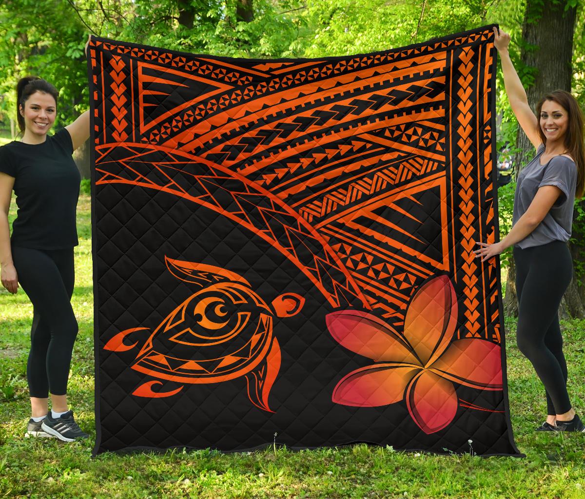 Hawaii Quilt - Hawaii Turtle Plumeria Quilt Orange Orange - Polynesian Pride