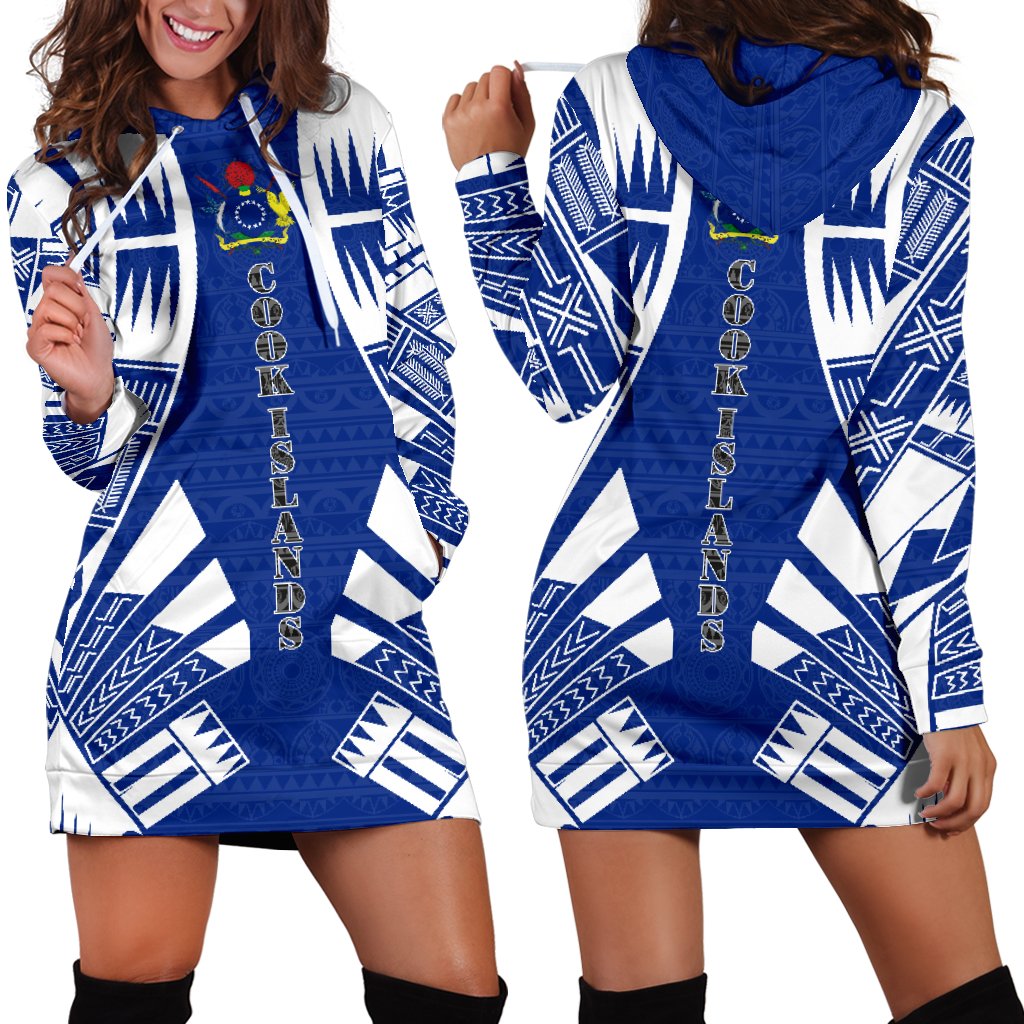 Cook Islands Hoodie Dress - Polynesian Tattoo Flag Black - Polynesian Pride