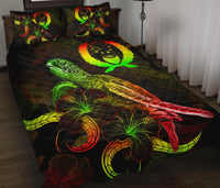 Pohnpei Polynesian Quilt Bed Set - Turtle With Blooming Hibiscus Reggae Art - Polynesian Pride