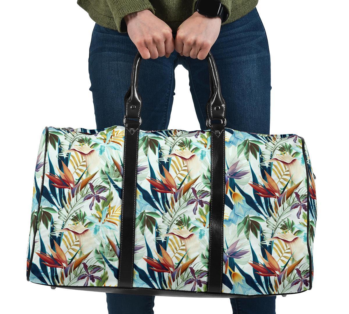 Tropical Flower, Plant And Leaf Pattern Hawaii Travel Bag Travel Bag One size Black - Polynesian Pride