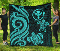 Hawaii Premium Quilt - Turquoise Tentacle Turtle Blue - Polynesian Pride