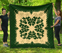 Hawaii Premium Quilt - Hawaiian Quilt Plumeria Medallion Green Premium Quilt - AH Green - Polynesian Pride