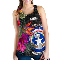 Northern Mariana Islands Women's Racerback Tank - Saipan Hibiscus Polynesian Pattern - Polynesian Pride