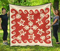 Hawaiian Turtle Pattern Premium Quilt - Red - Argu Style - AH Red - Polynesian Pride