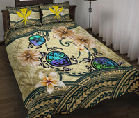 Kanaka Maoli (Hawaiian) Quilt Bed Set - Polynesian Turtle Hibiscus Beige - Polynesian Pride