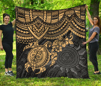 Polynesian Premium Quilt - Polynesian Golden Turtle Hibiscus Golden - Polynesian Pride