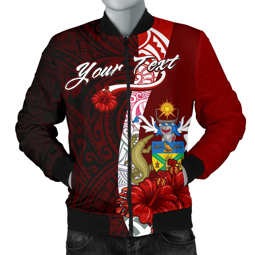Polynesian Custom Personalised Men's Bomber Jacket - Coat Of Arm With Hibiscus Red - Polynesian Pride