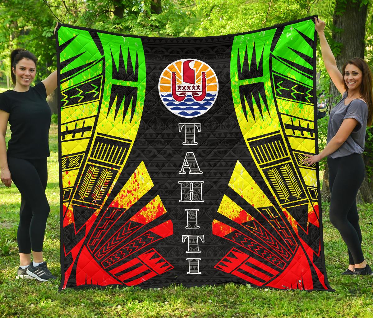 Tahiti Premium Quilt - Tahiti Flag Polynesian Reggae Tattoo - Polynesian Pride