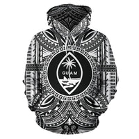 Guam ll Over Hoodie Guam Coat of rms Polynesian White Black Unisex Black - Polynesian Pride