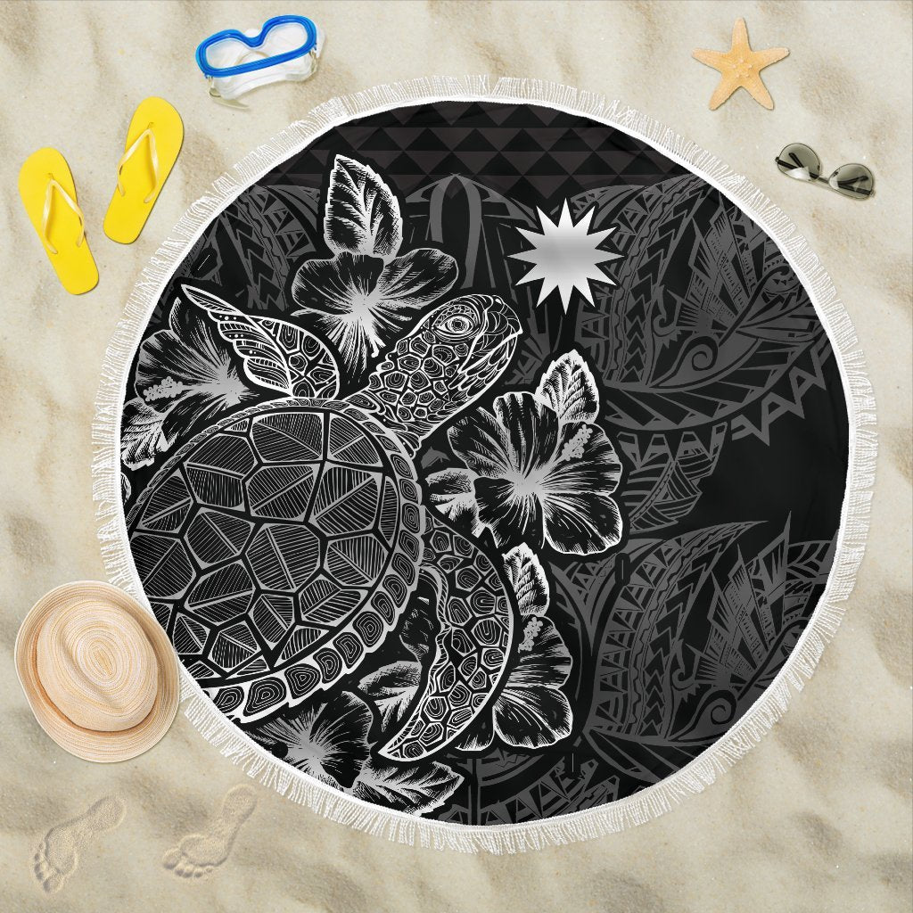 Nauru Polynesia Beach Blanket Turtle Hibiscus Black One Style One Size Black - Polynesian Pride