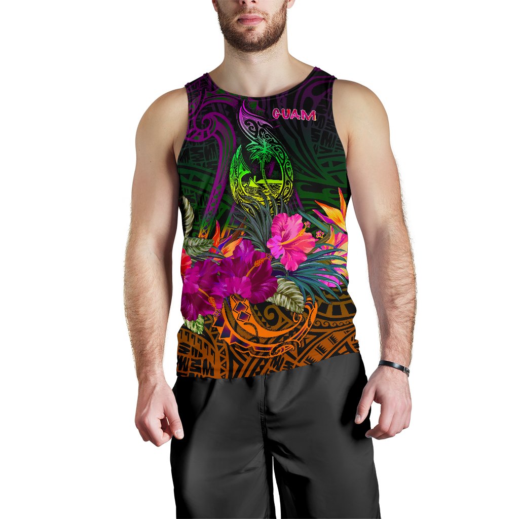 Guam Polynesian Men's Tank Top - Summer Hibiscus - Polynesian Pride