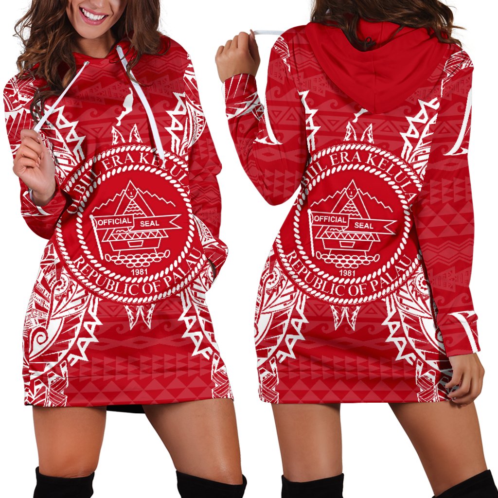 Palau Polynesian Hoodie Dress Map Red White Red - Polynesian Pride