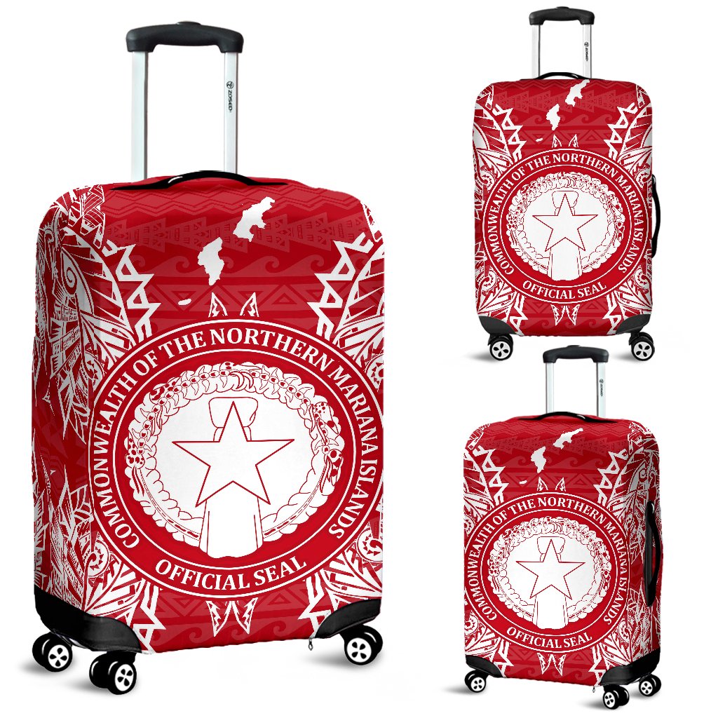 Northern Mariana Islands Polynesian Luggage Covers Map Red White Red - Polynesian Pride