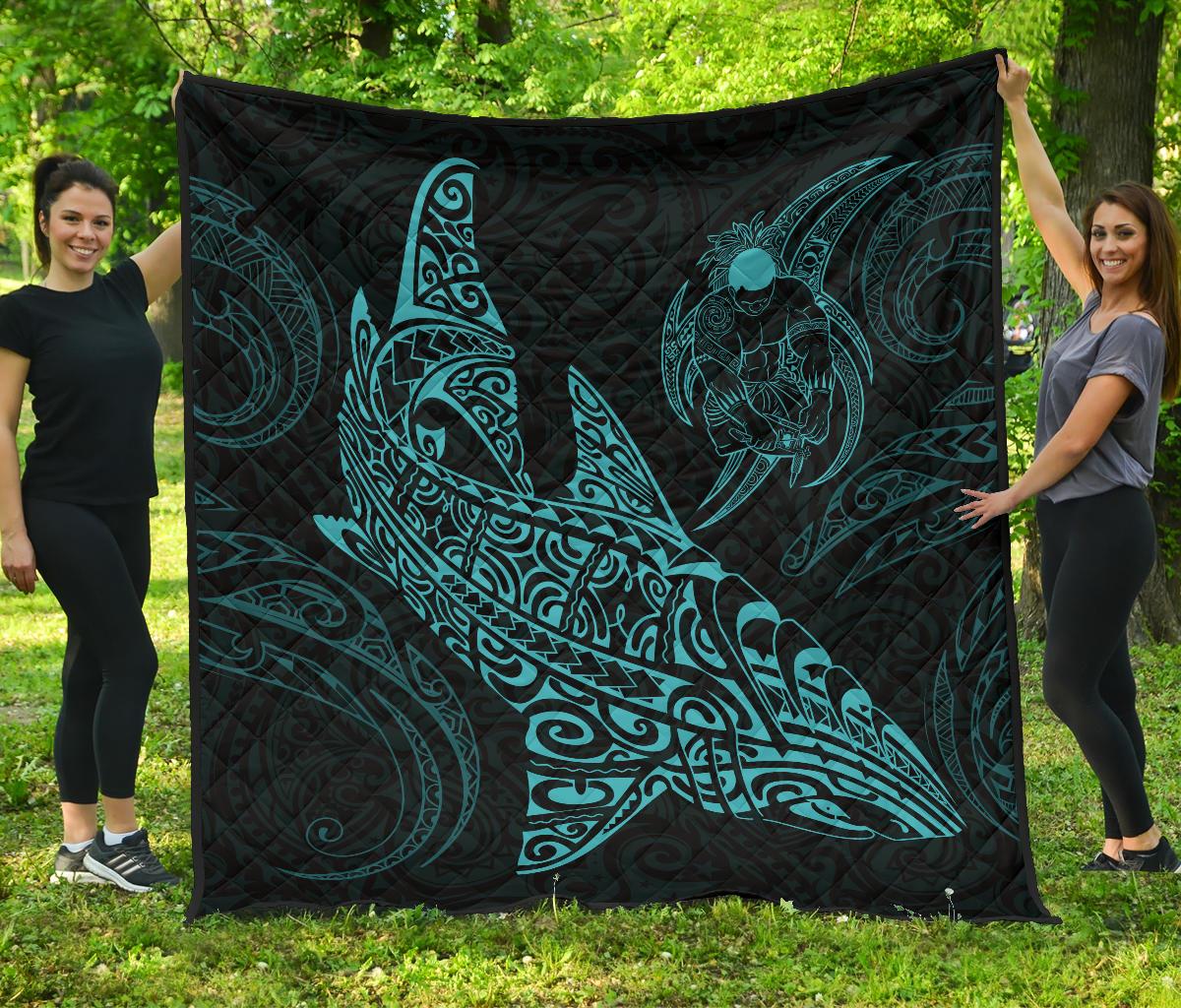 Polynesian Quilt - Polynesian Blue Shark Warrior Tattoo Blue - Polynesian Pride