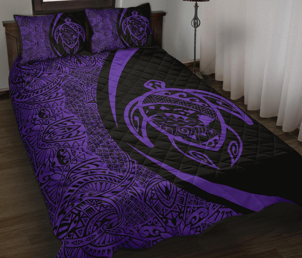 Hawaii Turtle Map Polynesian Quilt Bed Set - Purple - Circle Style - Polynesian Pride